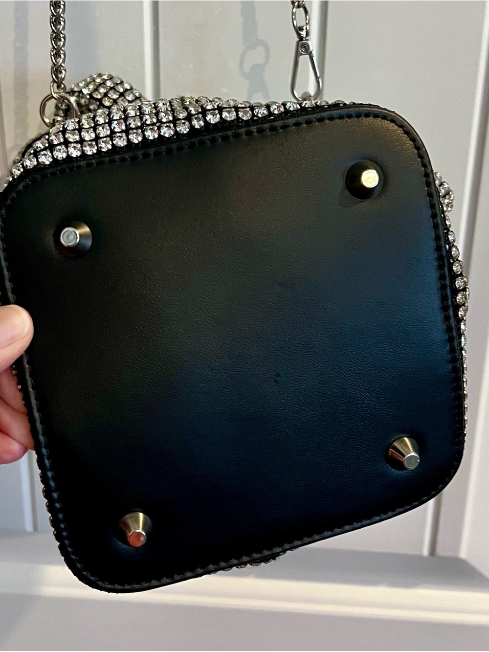 Crystal Mesh Shoulder Bag - Black and Silver Rhinestone Accent - Picture 3 of 4
